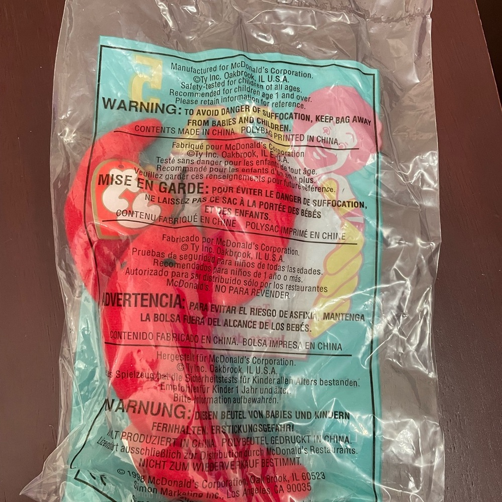 Vintage 1998 McDonald's Ty Pinchers the Lobster #5 NEW in package Teeny - Picture 3 of 5